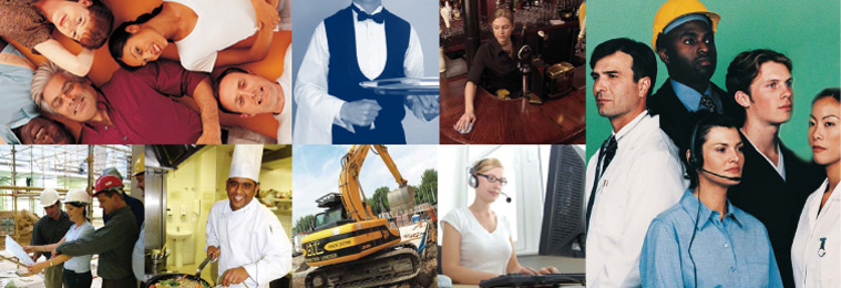 multiple images of people working